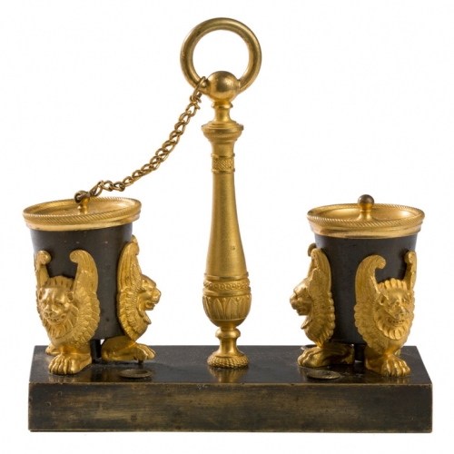 An Empire Gilt and Patinated Bronze Inkstand